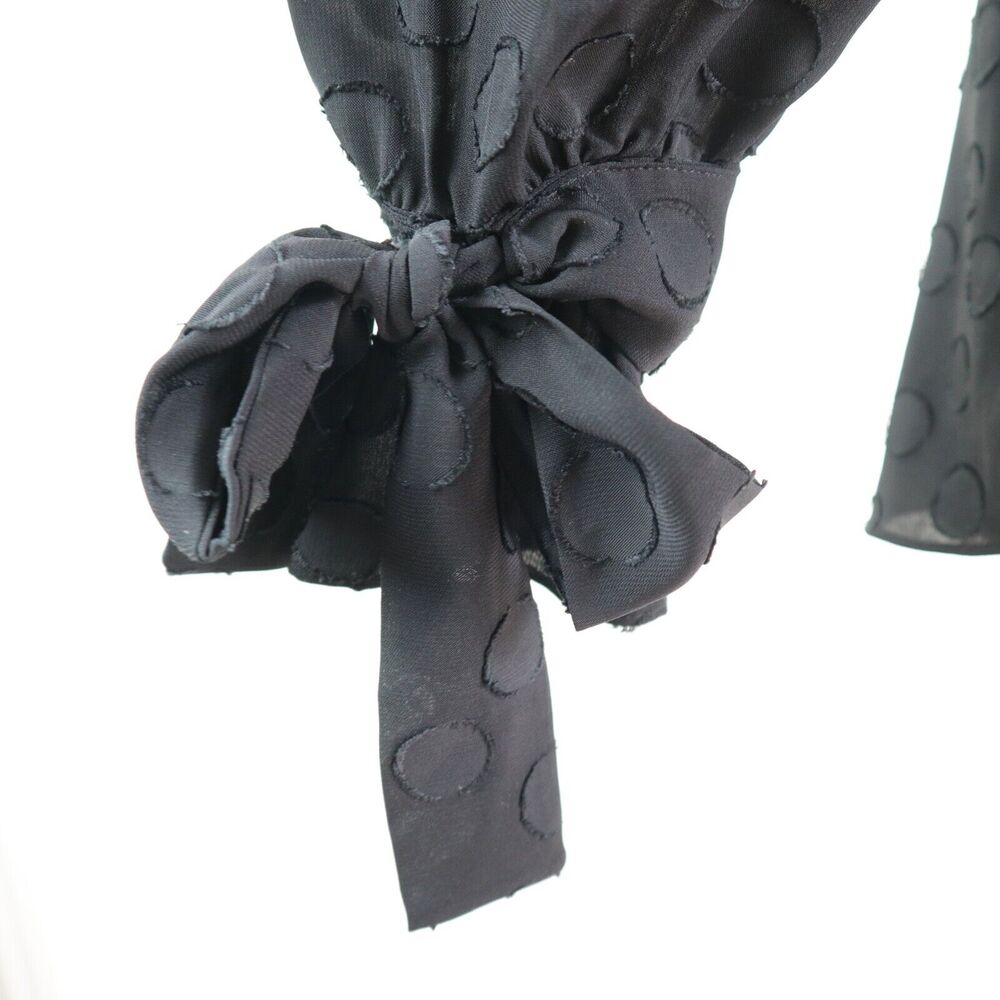 Ann Taylor Size Petite M Keyhole Neck Blouse Tie Black Polka Dot - Picture 7 of 11